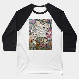 Kitten flowers Baseball T-Shirt